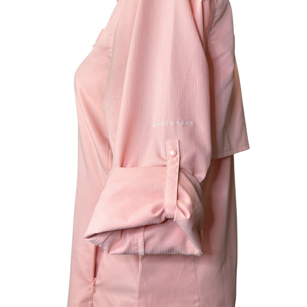Columbia PFG Omni-Shade Peach Pink Long Sleeve Fishing Shirt S Roll Tab Sleeves - Picture 5 of 8